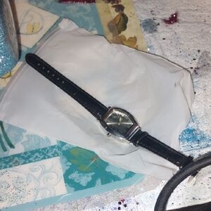 Classic Black Leather Strap Watch